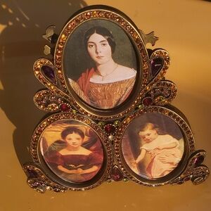 Vintage Triple Portrait Picture frame with Gem Accents